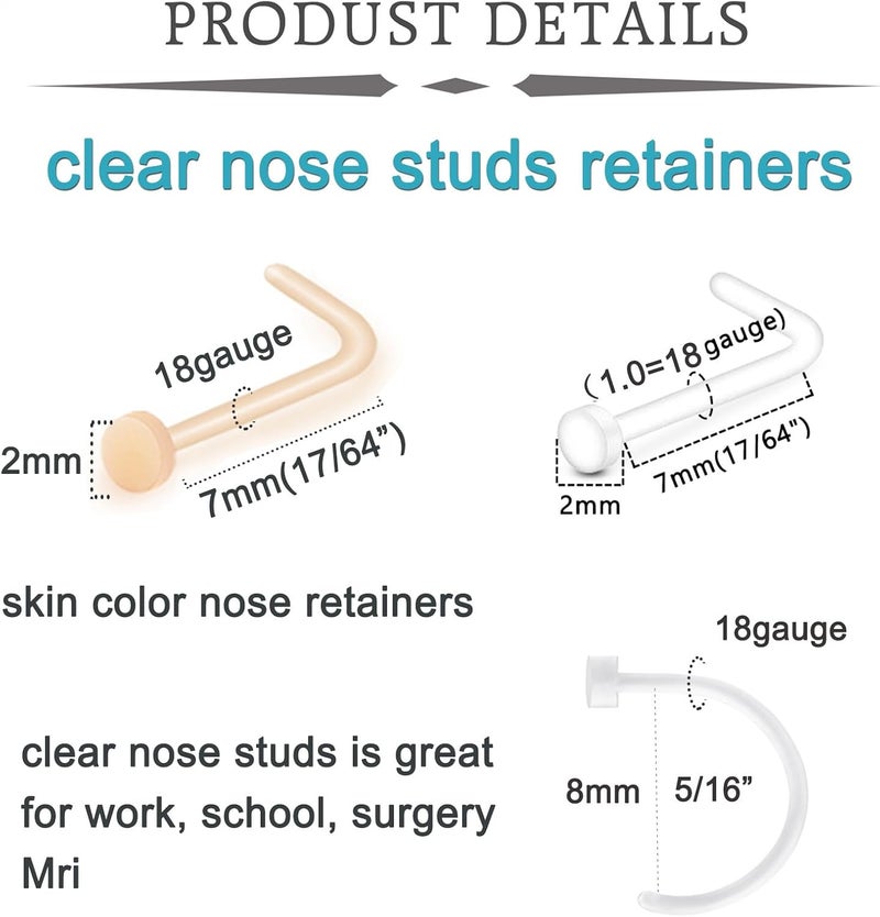 QWALIT Clear Nose Studs for Work Clear Nose Rings for Work Clear Nose Piercing Plastic Nose Rings for Surgery Invisible Nose Retainer Clear Cartilage Earring Clear Earrings for Sports Septum Retainer - Image 2